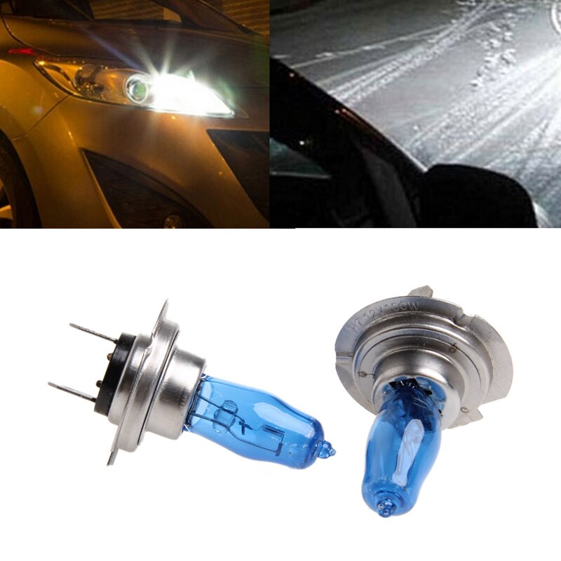 2 stk  h7 6000k gas halogen forlygter hvidt lys pærer 100w lyse  dc 12v