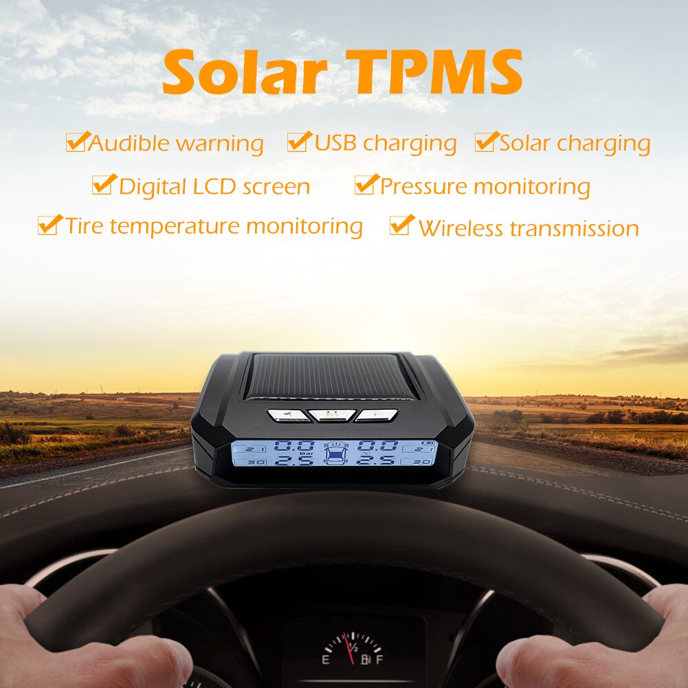 Car Tire Pressure Alarm Monitor System AN05 Wireless Solar Car TPMS Auto Tire Pressure Monitoring Tyre Temp Warning System