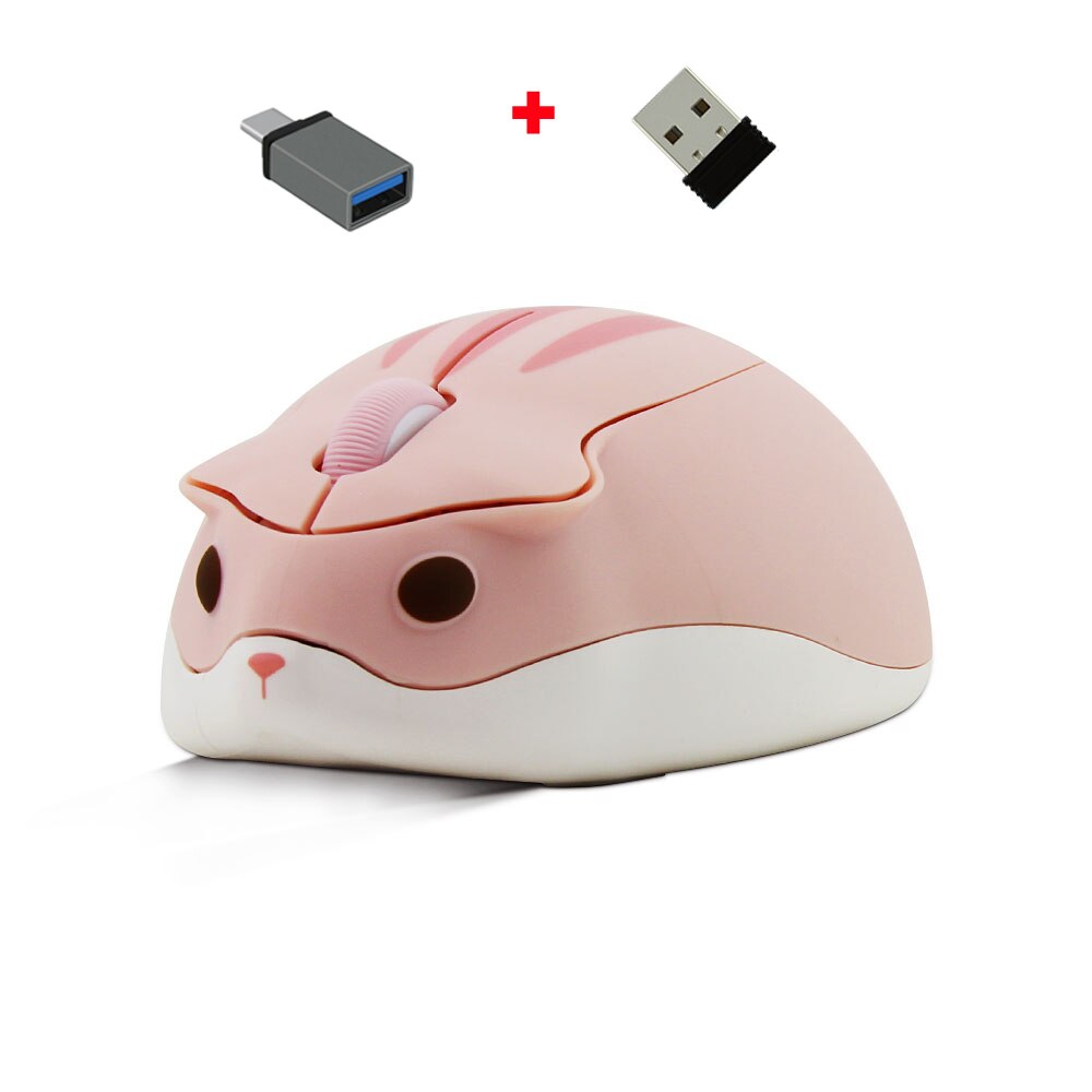 2.4G Wireless Optical Mouse Cute Cartoon Hamster Computer Mice Ergonomic Mini 3D PC Office Mouse For Kid Girl: Pink With Adapter