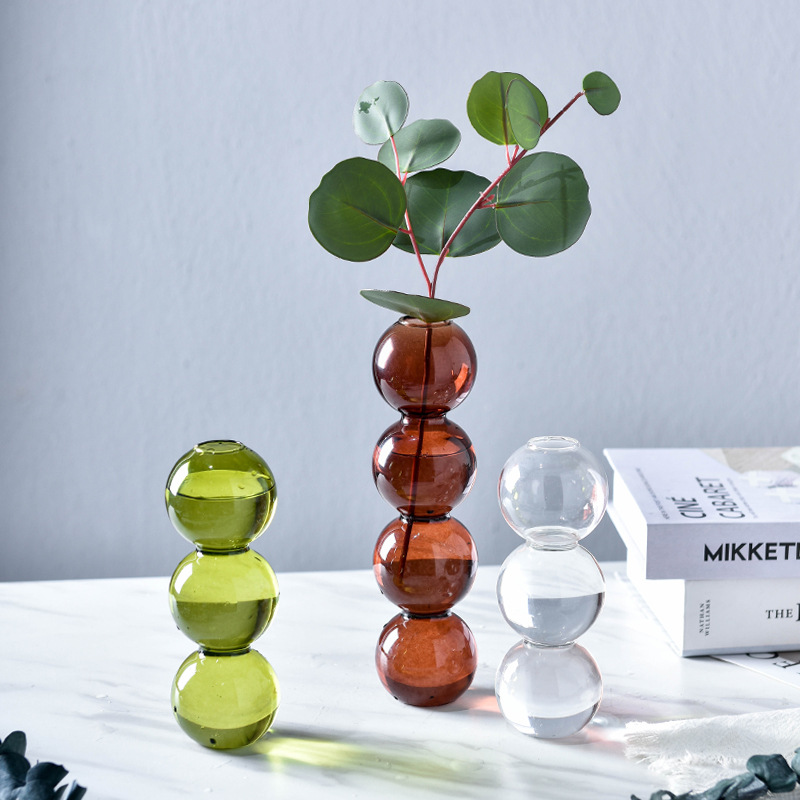 Vase à bulles en verre coloré , Arrangement de fleurs, ornements de Table hydroponique, décoration de maison