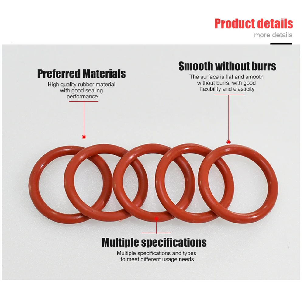 O-Ring-Dichtungen, Dichtung, Silikon, roter O-Ring-Dichtungssatz, ölbeständige O-Ringe, Gummi-O-Ring, Hochtemperatur-VMQ-Unterlegscheibe, CS1,0 mm–3,1 mm