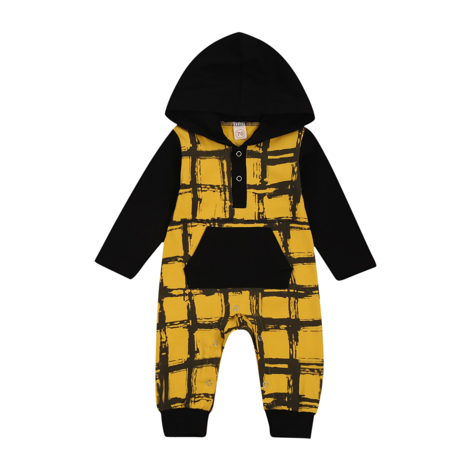 0-24M Baby Jongen Meisje Hooded Jumpsuit Lange Mouwen Plaid Print Button Een Stuk Romper Met Pocket: A / 12m