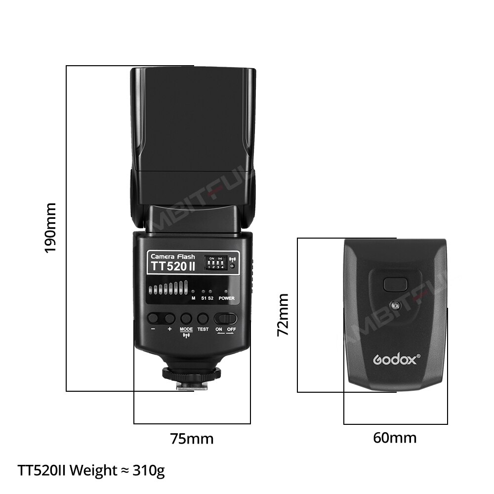 Godox  tt520 ii flash  tt520ii med build -in 433 mhz trådløst signal + sendersæt til canon nikon pentax olympus dslr kameraer