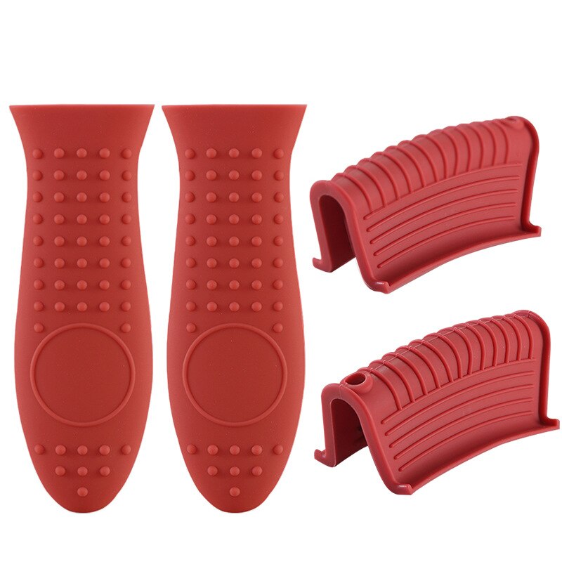 Oven Mitts Silicone Heat Resistant Pinch Mitts, used for cast iron frying pan lid, Heat Resistance Silicone Pot Handle Cover: red 4pcs