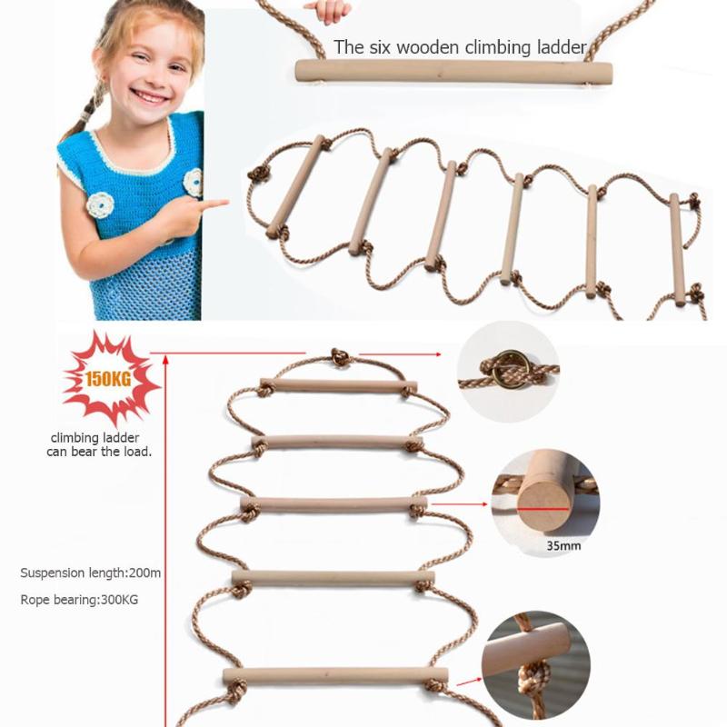 Wooden Rungs Rope Swing Ladder Children Climbing Indoor Outdoor Garden Kids Sport Rope Swing Safe Fitness Climbing Ladder