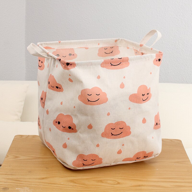 Linen Laundry Basket Square Dirty Clothes Toys Folding Organizer Bucket Anti-dust Big Storage Barrel Hamper Storage Home: Pink Cloud
