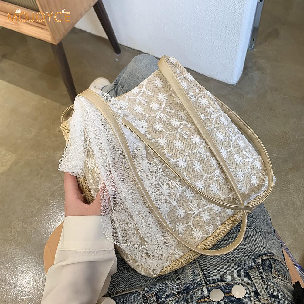 Knit Shoulder Handbags Woven Travel Weave Totes Purse Beach Ladies Women Lace for Outdoor Shopping Traveling Ornaments