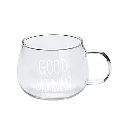 God morgen krus gjennomsiktig glass kopp varmebestandig kaffe melk juice te frokost krus håndtere par tasse: Hvitt brev
