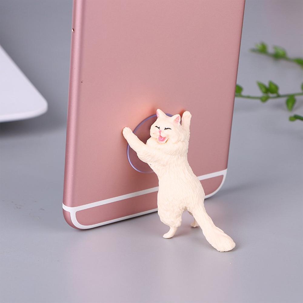 Universal Cute Cat Support Resin Mobile Phone Holder Stand Sucker Tablets Desk Sucker for Smart cellphone Holder: white