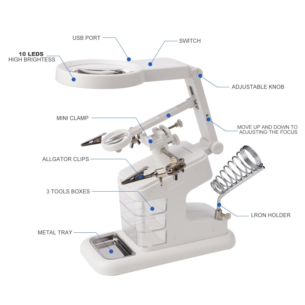 Support de fer à souder avec loupe Led 3X 4.5X 25X, pince crocodile, aide à la réparation de la Station de travail manuelle, outils de soudage