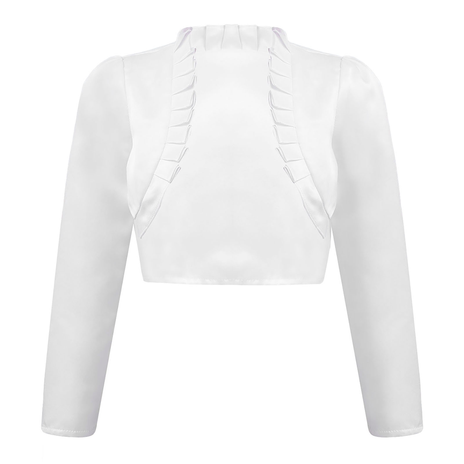 Kids Meisjes Satijnen Bolero Vest Solid Lange Mouwen Open Voorzijde Ruffle Trim Korte Schouderophalen Meisjes Wedding Party Jas Uitloper: 4