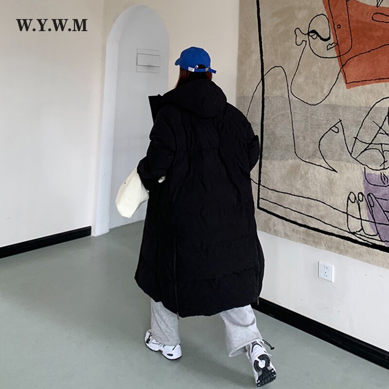 WYWM – veste longue chaude pour femme, Streetwear ample et épais, coupe-vent, parka en coton, longueur aux genoux, collection hiver