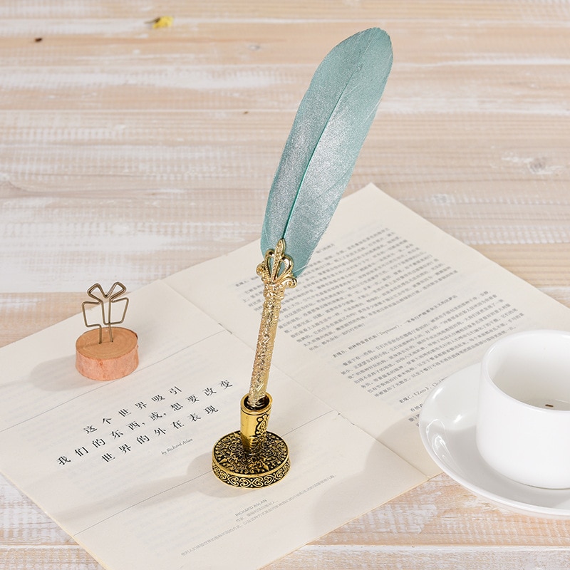 Luxury Fountain Pen Set Colorful Vintage Feather Pen Classic Calligraphy Ink Pens Dip Quill for Student Writing Pen Box set