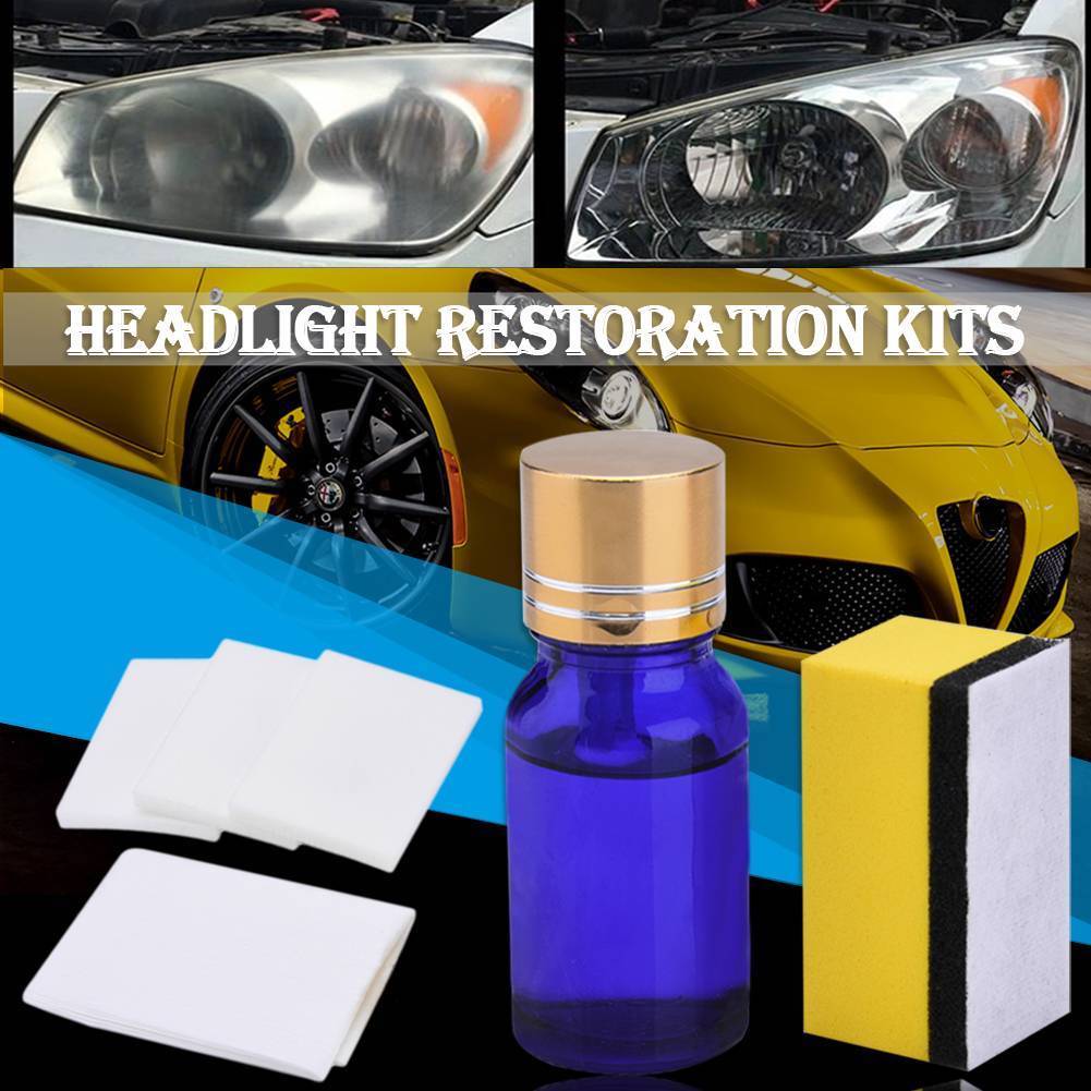 Kit de restauración, limpieza de faros, cera, reparación, pulidor líquido, coche automotriz, cinta de esponja de 10ML, papel libre de polvo