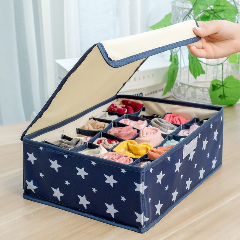Caja de almacenamiento cubierta, organizador impreso de ropa interior, papelera de almacenamiento de tela Oxford para calcetines, armario para el hogar, bolsa de almacenamiento: Stars
