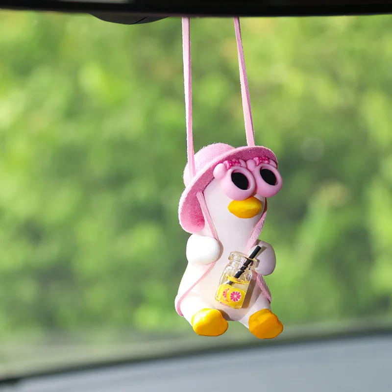 Cute Swinging Duck Car Pendant Auto Rearview Mirror Hanging Ornament Interior Decoration Accessories Swing Duck Laryard Keychain: Pink