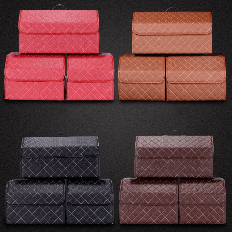 Car storage bag PU leather trunk storage box storage bag foldable car trunk storage and finishing high-end luxury storage box
