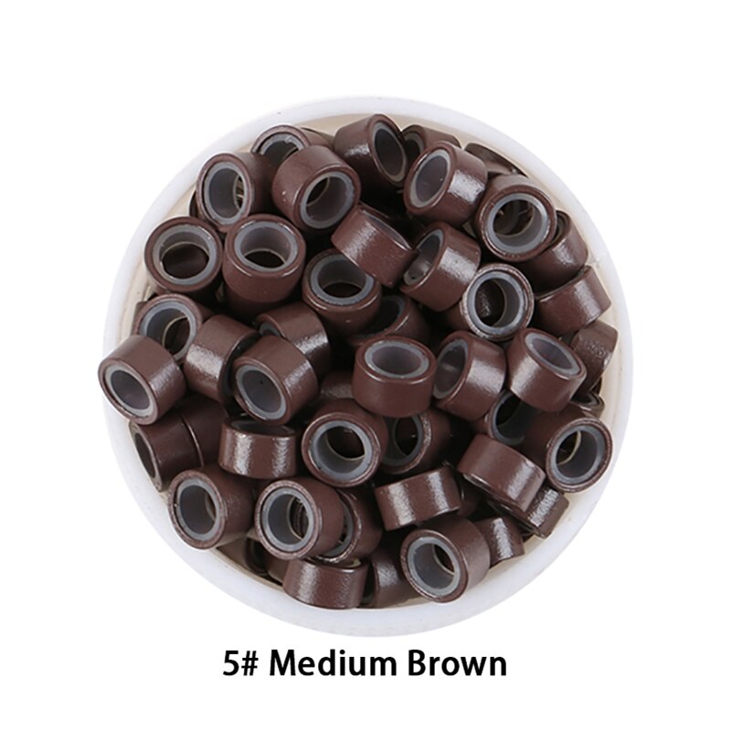 500 Pieces 5.5mm*3.5mm Micro Silicone Rings/Tubes/Beads 8 Colors Optional Hair Extensions Tools Bigger Size Micro Rings: 5 Medium Brown