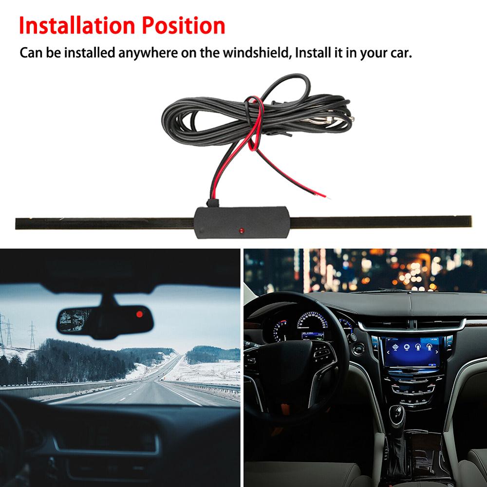 Universal Car Antenna Booster Car Electronic FM/AM Radio Antenna Windshield Mount 12V Black Car Electronic