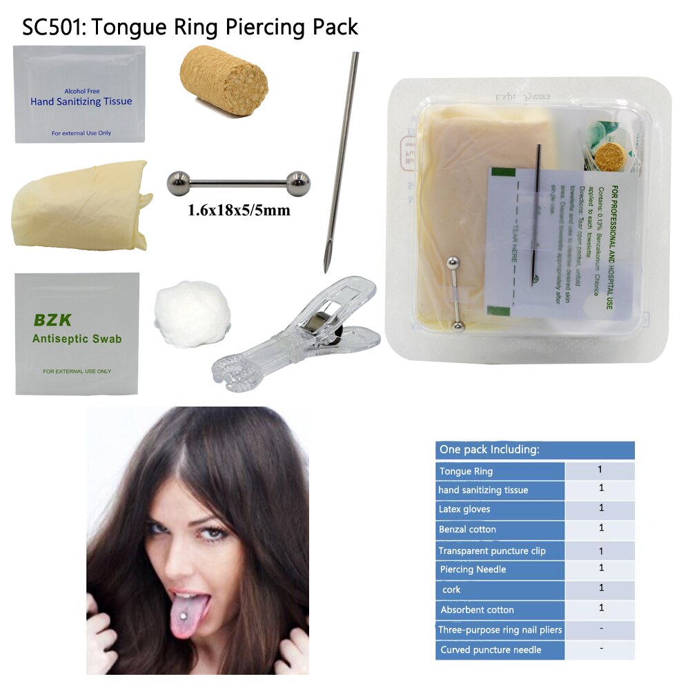 Kit de perçage de corps jetable Kit de perçage stérile médical pour oreille nez mamelon ventre nombril Septum Piercing outil Machine Kit: SC501 Tougue Barbell