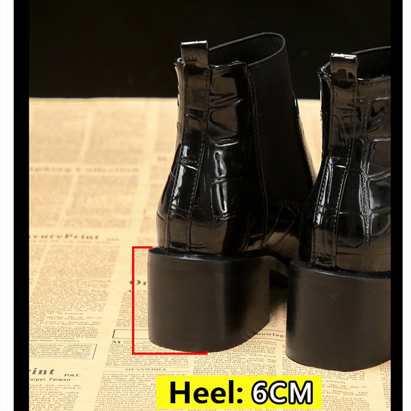 Eoeodoit herfst 6cm dames laarzen leer dikke enkel chelsea laars vierkante neus elastische mond instappers med hak sok laarsjes