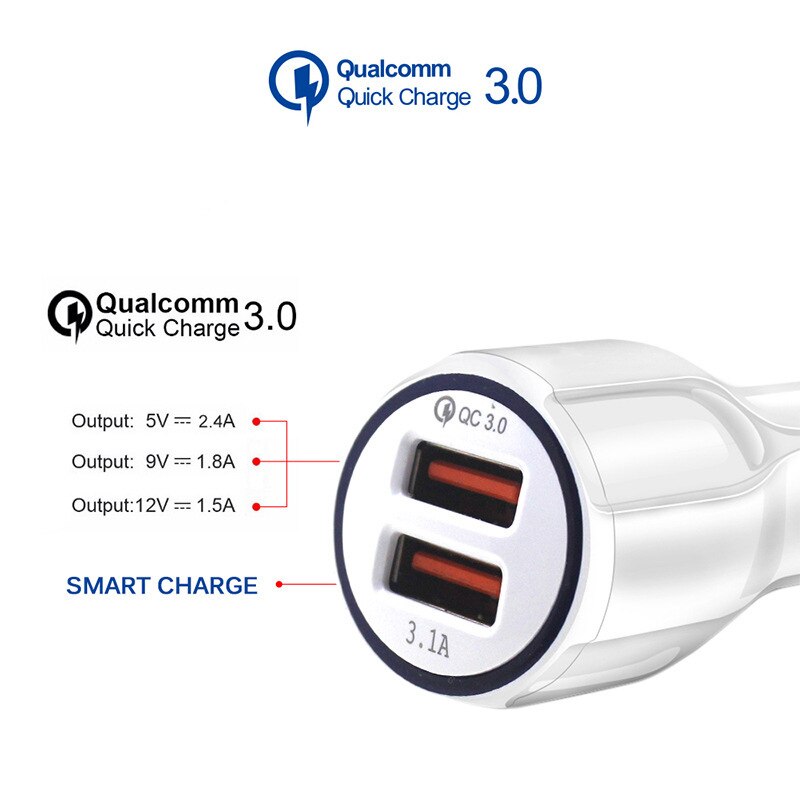 Hotest Autolader Dual Port QC3.0 Snelle Lading 39W Autolader Dual Usb Snel Opladen 6A Voor Mobiele Tabletten