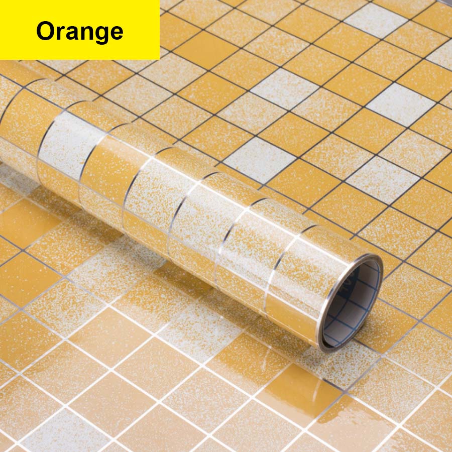 Kitchen Anti-oil Wall Sticker Mosaic Vinyl Stickers Muraux Bathroom Tile Waterproof Decorative Film Furniture PVC Stickers Decor: Orange