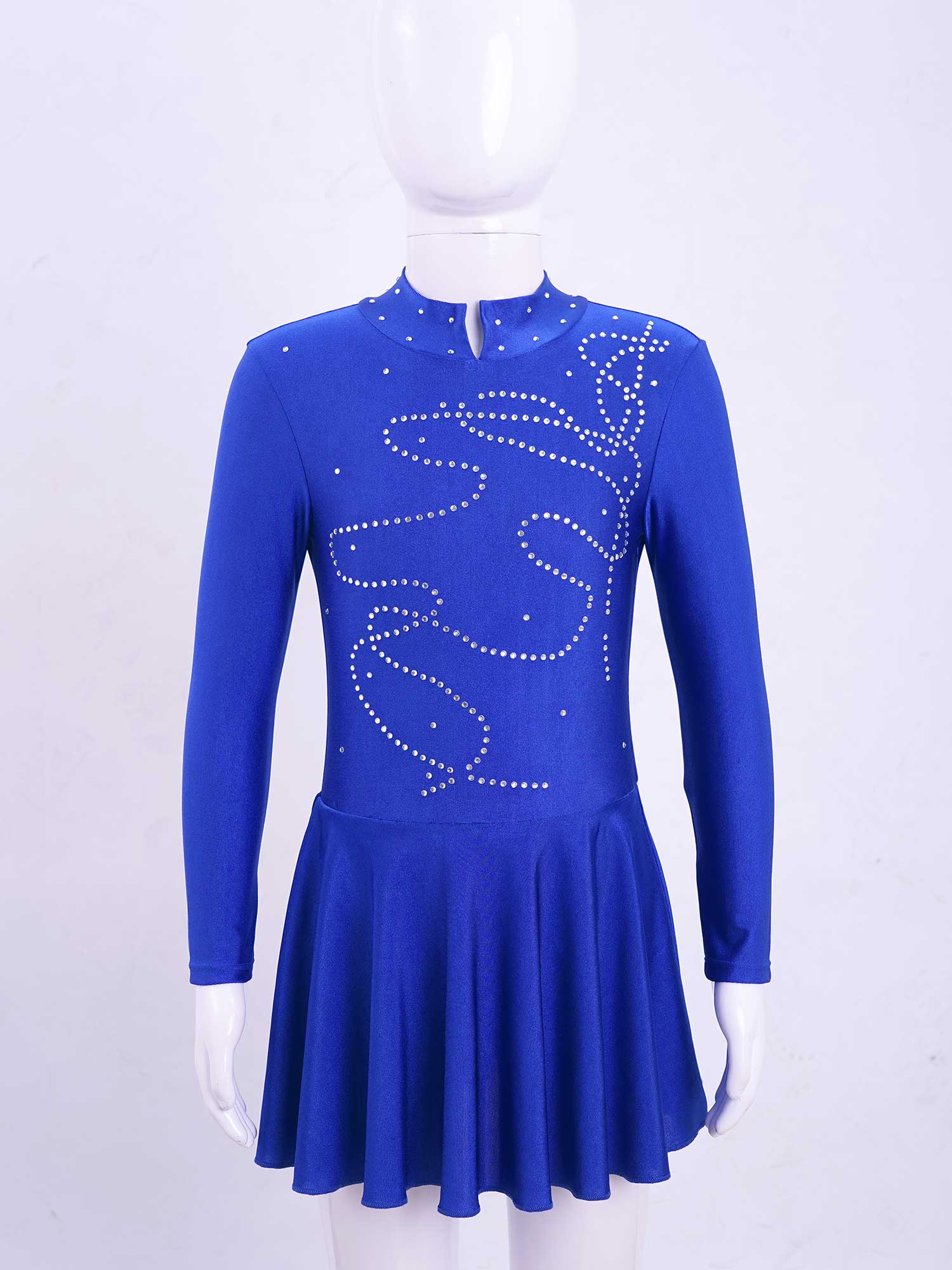 Girls Shiny Figure Ice Skating Dress Sparkling Rhinestone Long Sleeve Dress Ballroom Dance Wear Ice Skating Competition Costume