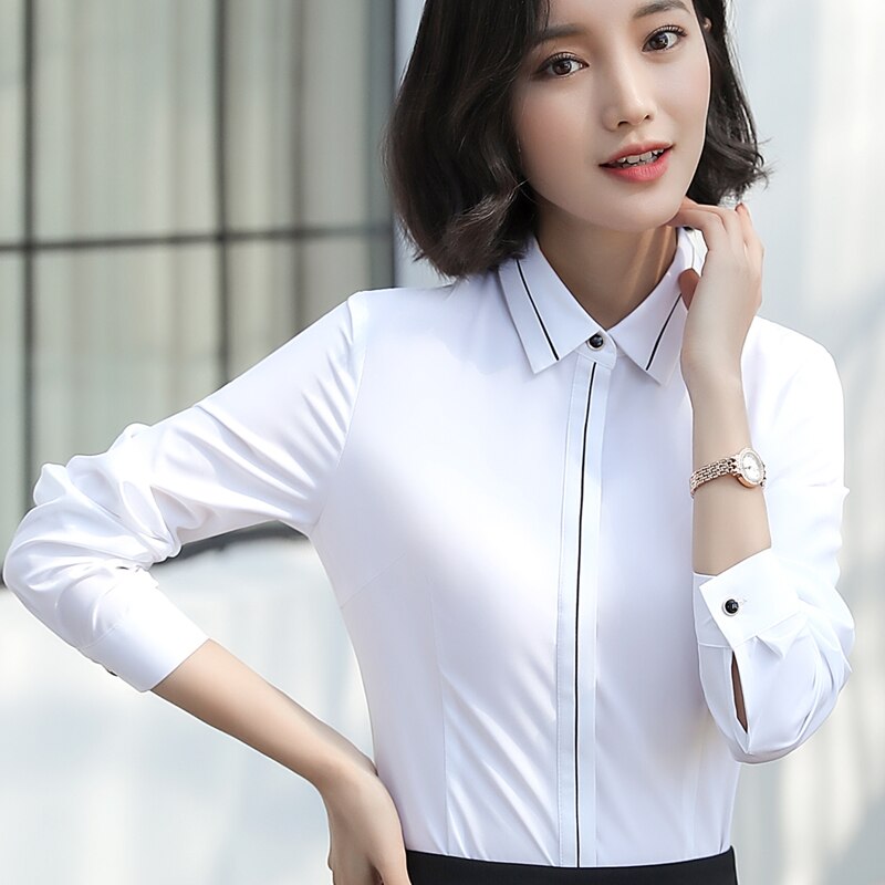 ACRMRAC Women Long sleeve white Slim OL Commerce Formal Blouses & Shirts