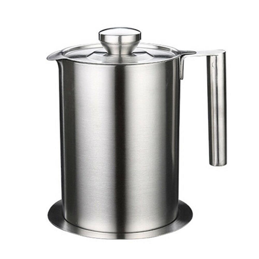 Oljefilter i rostfritt stål hushållshus med stor kapacitet dammsäker oljelagringstank med lock filter oljerester läckageoljebehållare: 1.8l