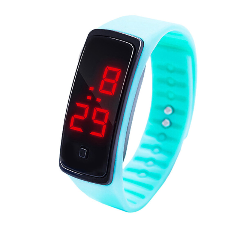 Mens Frauen Uhr LED Digital Anzeige Sport lässig Luxus Schwarz Armbinde Uhr freundlicher Studenten Kieselsäure Gel Uhr D9: hell Blau