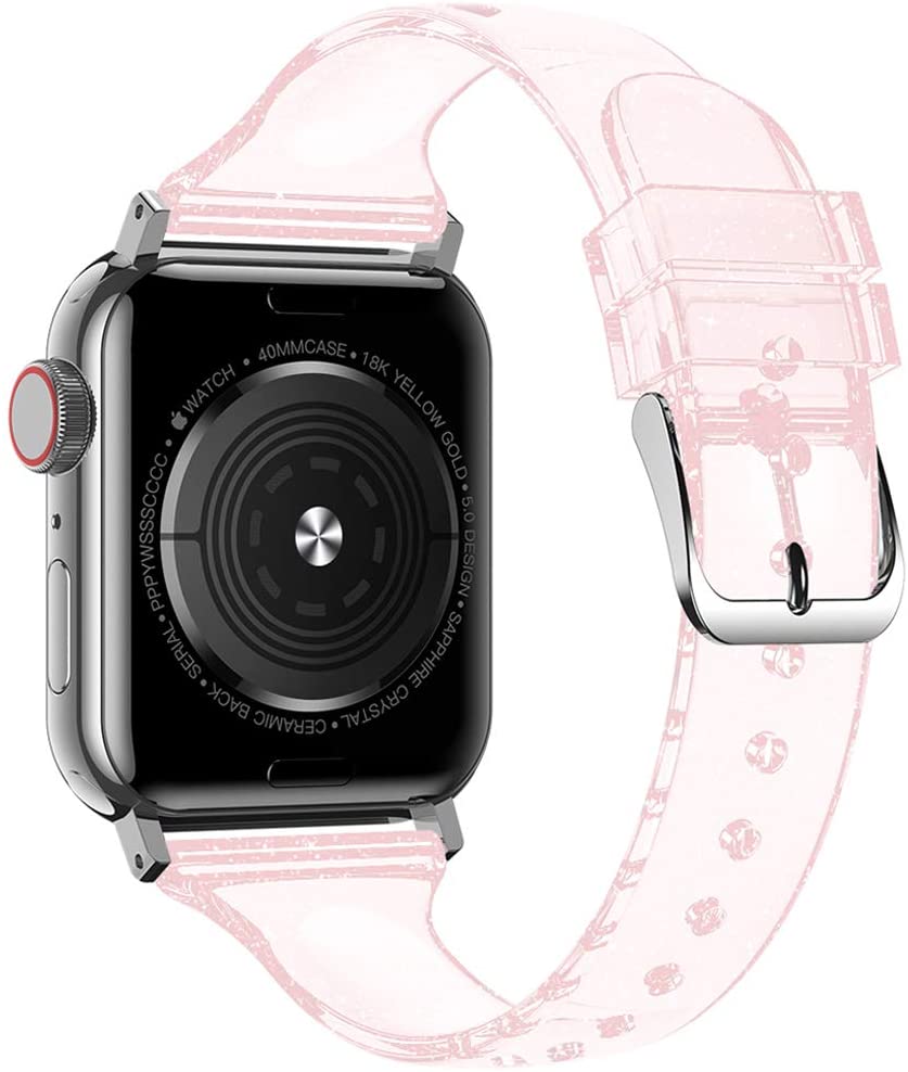 Glitter Strap for apple watch serie 6 se 5 4 3 iWatch band 38mm 42mm Slim Silicone correas bracelet Apple watch band 44mm 40mm: Pink / 38mm or 40mm