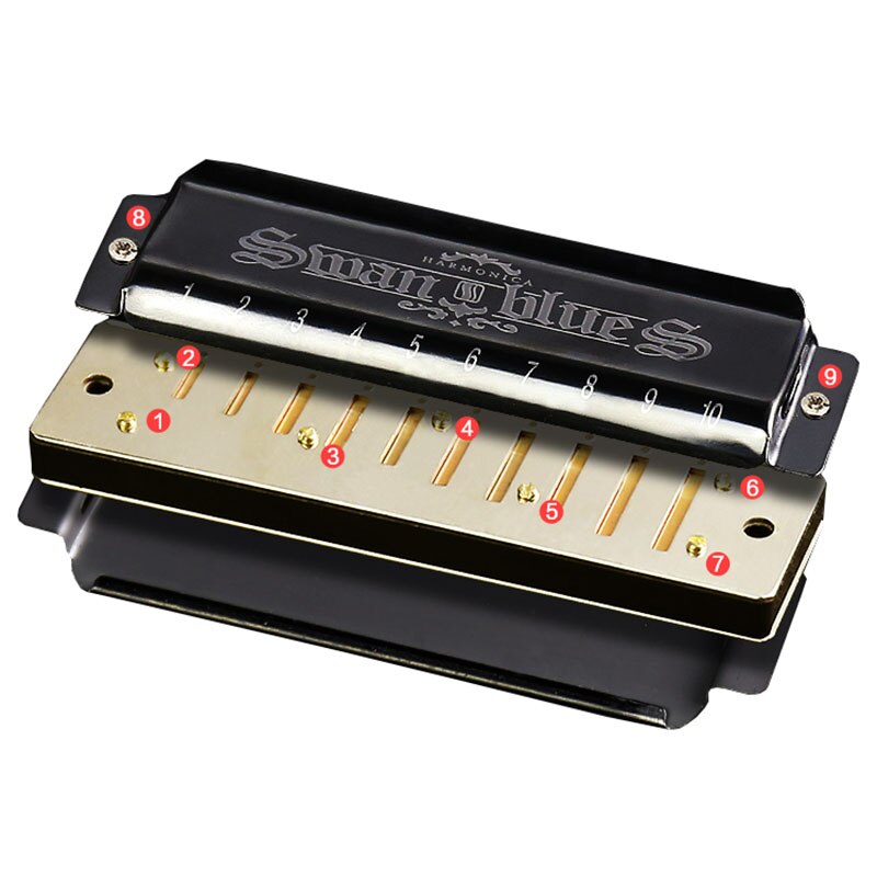 10 Holes Blues Harmonica Diatonische Mond Harp Met Pu Case Muziekinstrument