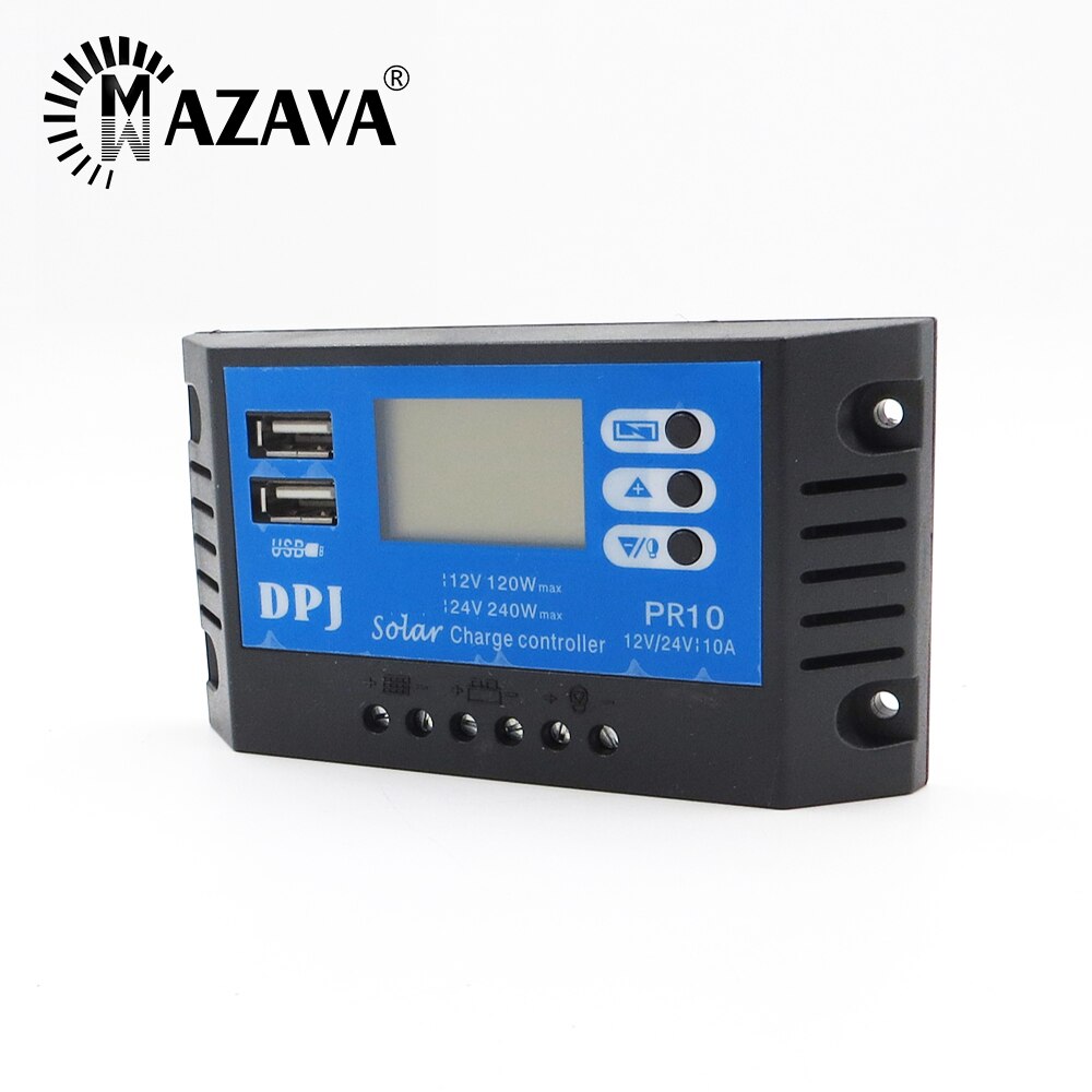 PR10 Batterij Laadregelaar 24V 12V 10A Auto Zonnepaneel Pwm Lcd Display Solar Collector Regulator Met Dual usb Uitgang