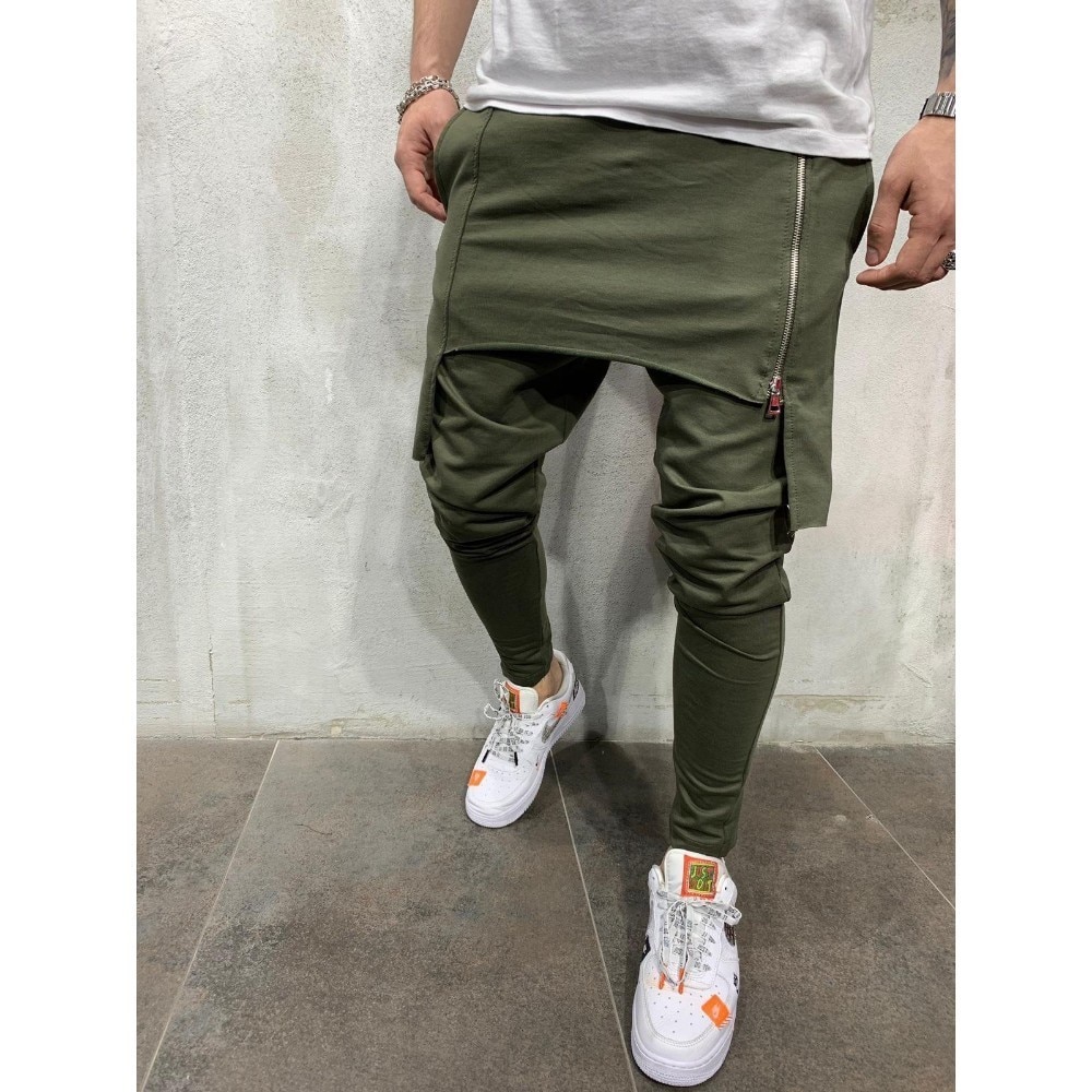 Moomphya rits dubbellaags heren joggingbroeken broek streetwear hiphop harembroek heren lange joggingbroek skinny broek heren