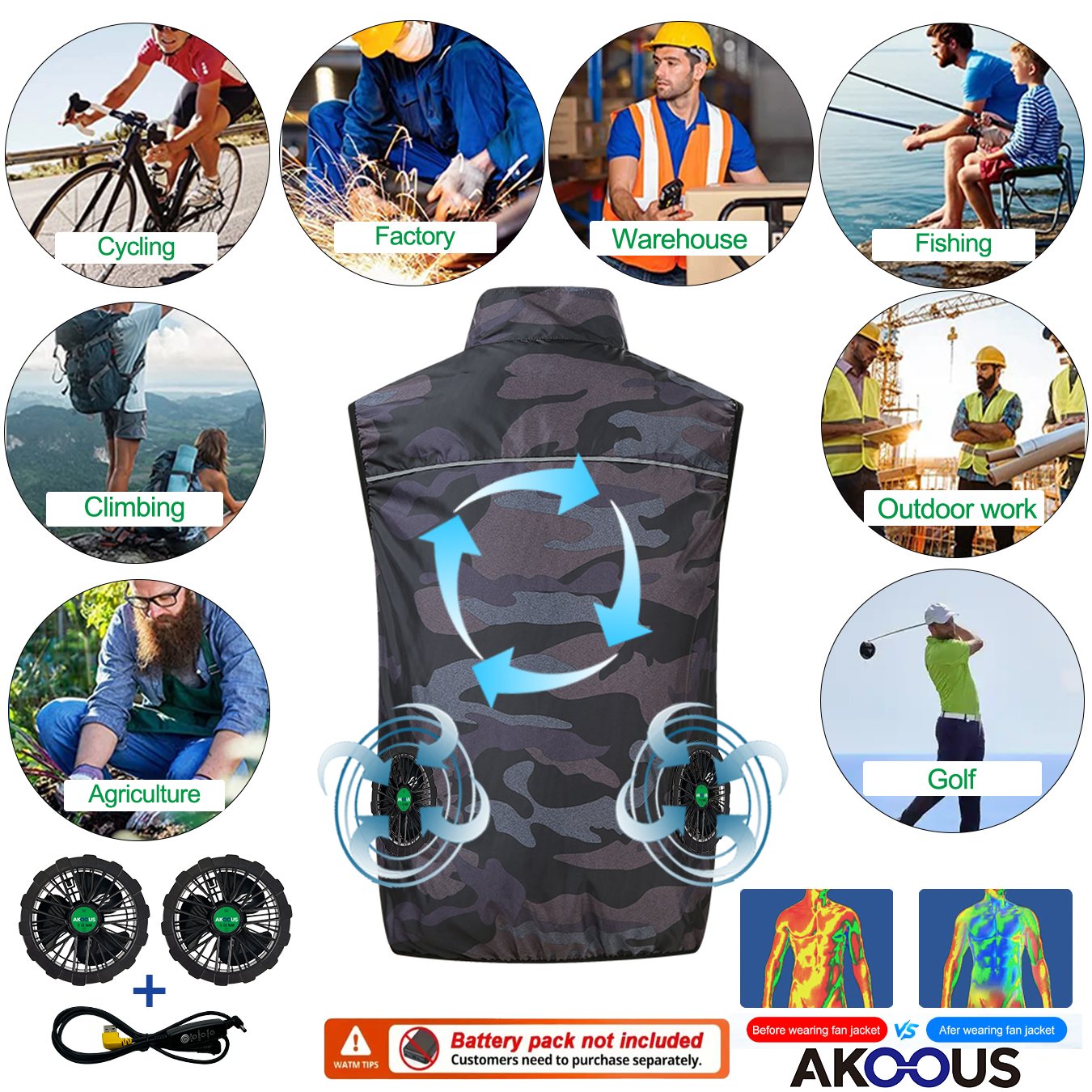 AKOOUS 12 V/5 V USB 4 Fans Koelvest Mannen Draagbare Airconditioning Kleding voor Outdoor Werk Vissen Wandelen losse Cool Vest