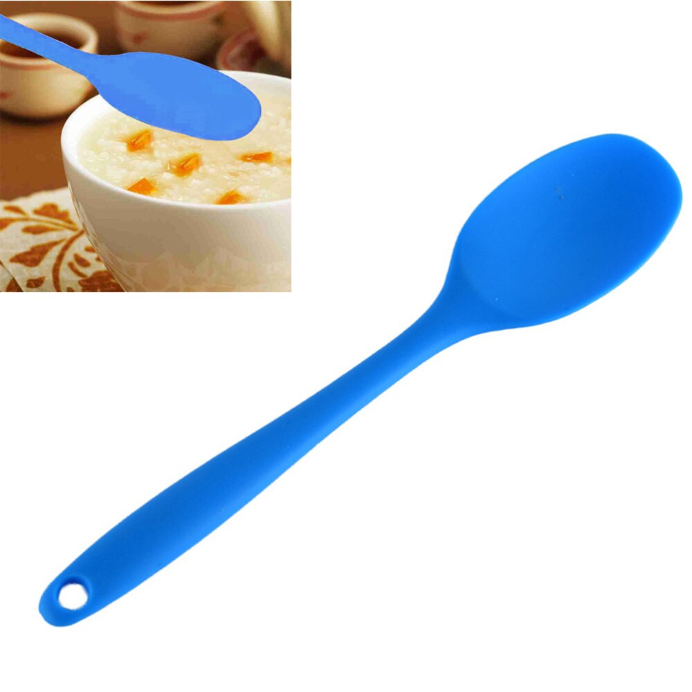 Silicone Soup Spoon Long Handle Nonstick Kids Scoop Food Serving Spoon (Red): Blue