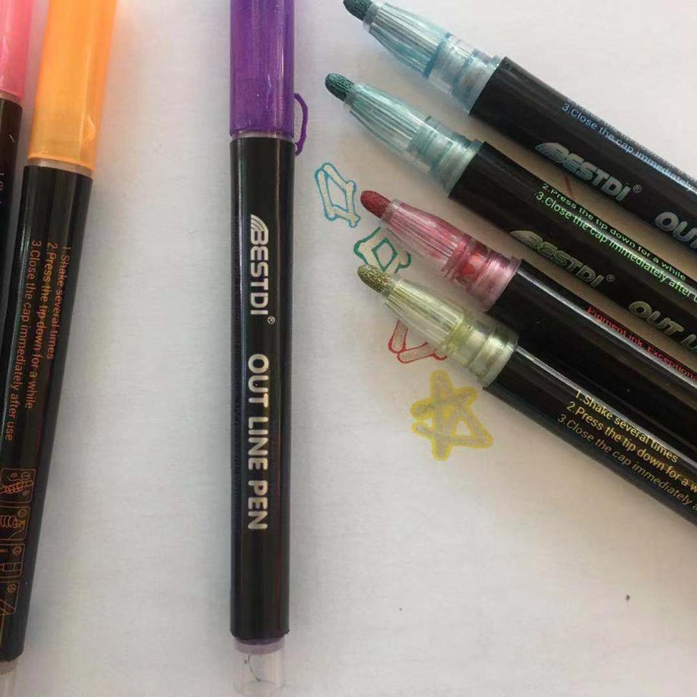 Double Line Outline Marker Pens 12 Colours Metallic Outline Markers Pens Self-outline Metallic Markers Double Line Pen