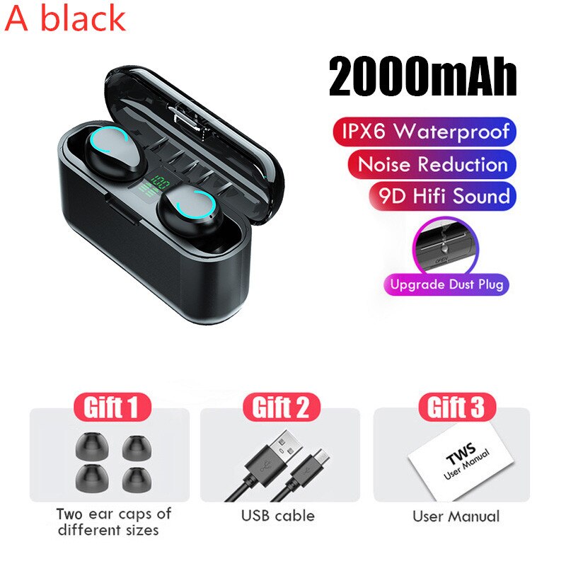 Tws bluetooth hoofdtelefoon, draadloze sport oordopjes, mini gaming headset met microfoon, waterdichte oordopjes voor xiaomi, huawei, oppo en iphone: Een zwarte