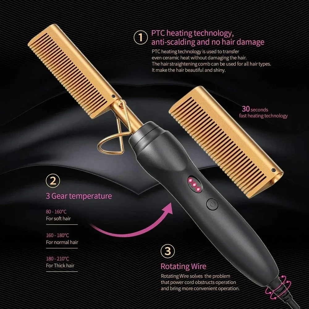 Portable Ceramic Hair Curler Electric Heating Comb Hair Straightener Curler Wet Dry Hair Straightening Hair Styling Tool