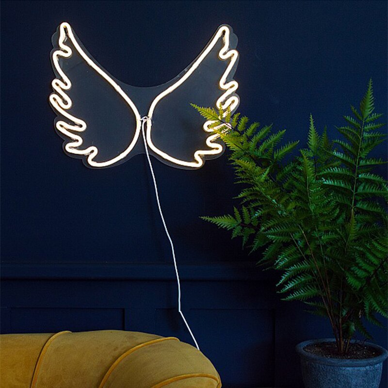 Neonskilte vinge led neon natlys kunst vægdekoration til pige soveværelse dekorationer jul fødselsdag fest bryllup bar væg