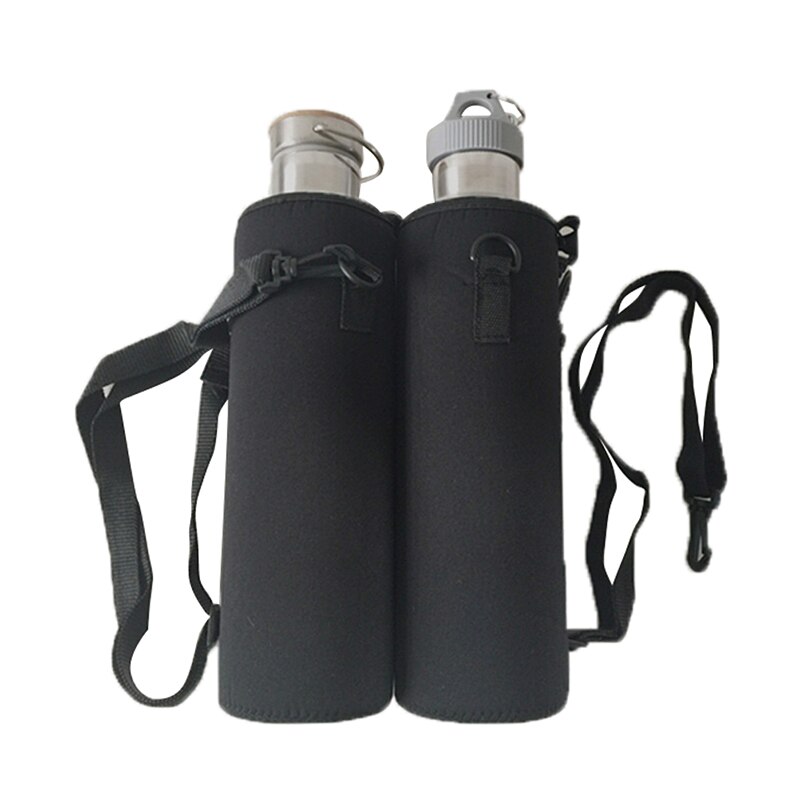 1000 Ml Water Fles Cover Bag Pouch W/Strap Neopreen Water Bottle Carrier Geïsoleerde Tas Pouch Houder Schouderriem zwart