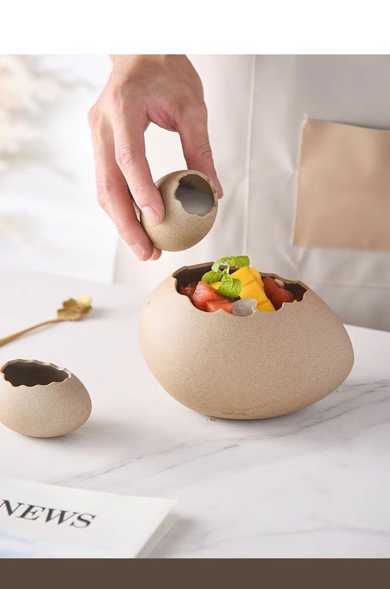 Bird's Nest Broken Eggshell Cup Ceramics Dessert Bowl For Steamed Egg Bowls Restaurant Decor Display