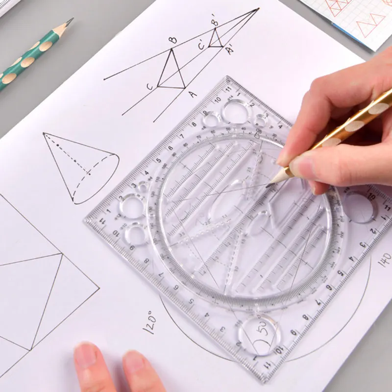 Multifunctionele draaibare liniaal Tekeningsjabloon Art Architect Stereo Geometrie Cirkel Opstellen Meetschaal Kawaii liniaal