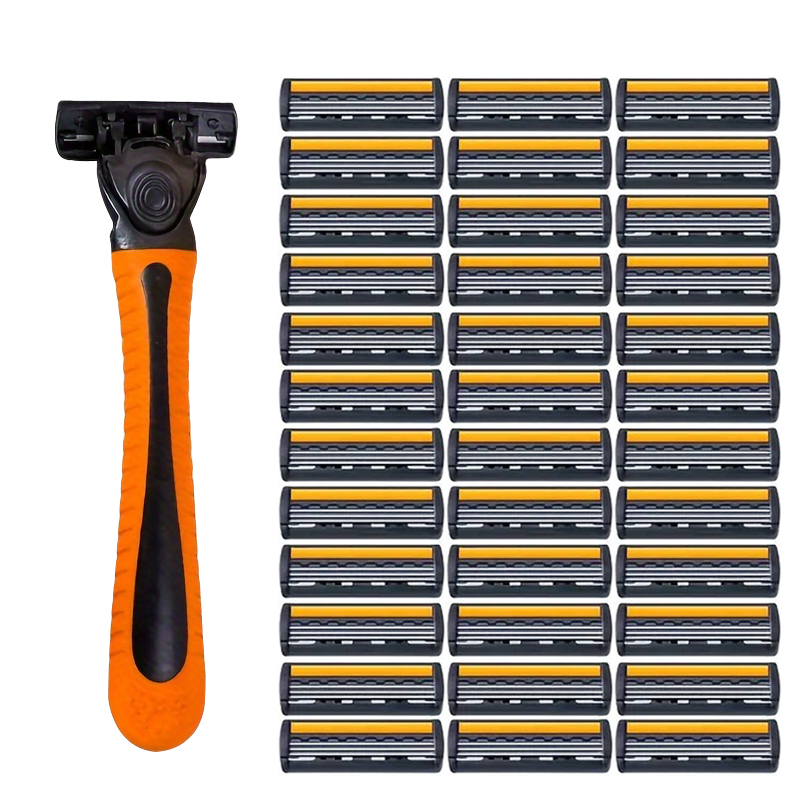 3-laags scheerapparaatzakPremium roestvrijstalen veiligheidsscheermes met vervangbare mesjes - Glad en comfortabel scheren voor mannen en vrouwen: Blauw