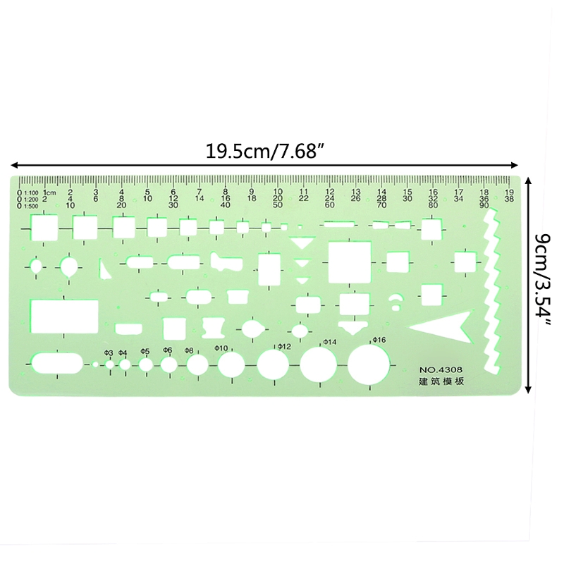 ZHUTING 1 Pc Plastic Building Construction Drawing Stencil Template Ruler Clear Green Plastic