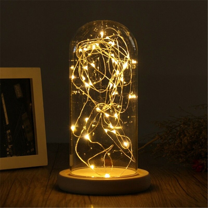 Klart glass display cloche bjelle ornamenter blomsterkrukke glassflaske med trebunn støvdeksel utstillingsboks udødelig blomsterkasse