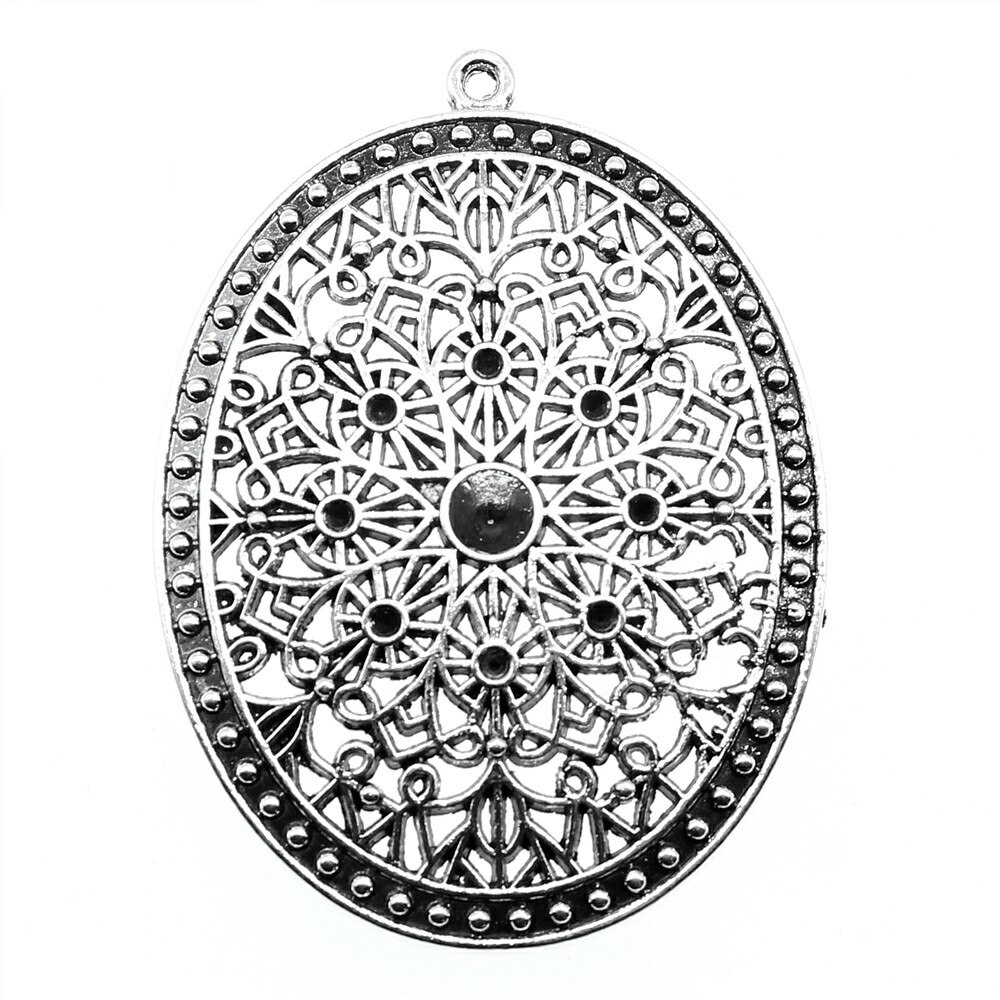 WYSIWYG 1pcs 64x46mm Big Oval Charm Antike Silber Farbe Anhänger Oval Blume Charm Anhänger Geschnitzte Hohl oval Blume Charme