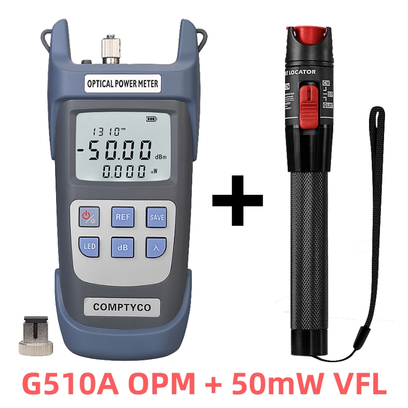 Medidor de potencia óptica (OPM -50 ~ + 26dBm) y localizador visual de fallos (1/10/20/30/50mw VFL) Kit de herramientas de prueba de cables de fibra óptica FTTH (opcional)