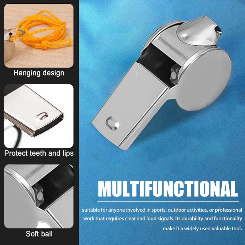 Stainless Steel Whistle with Lanyard Outdoor Referee Super Loud Whistle Cheerleader Sporting Goods for Training